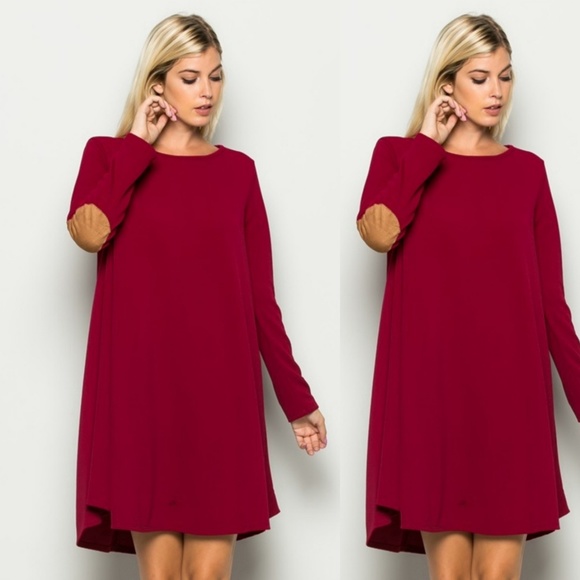 Sweetbb Dresses & Skirts - Last Long Sleeve Textured Swing Dress Burgundy